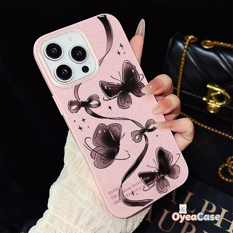 ฤดูใบไม้ผลิผีเสื้อริบบิ้น Glitter ผีเสื้อสีเข้ม IMD สําหรับ OPPO Reno 14F 14 13F 13 12F 12 FS 11F 11 8 Pro Plus Lite 8Z 8T หรูหราน่ารักสีสันเงา Hard ปลอก