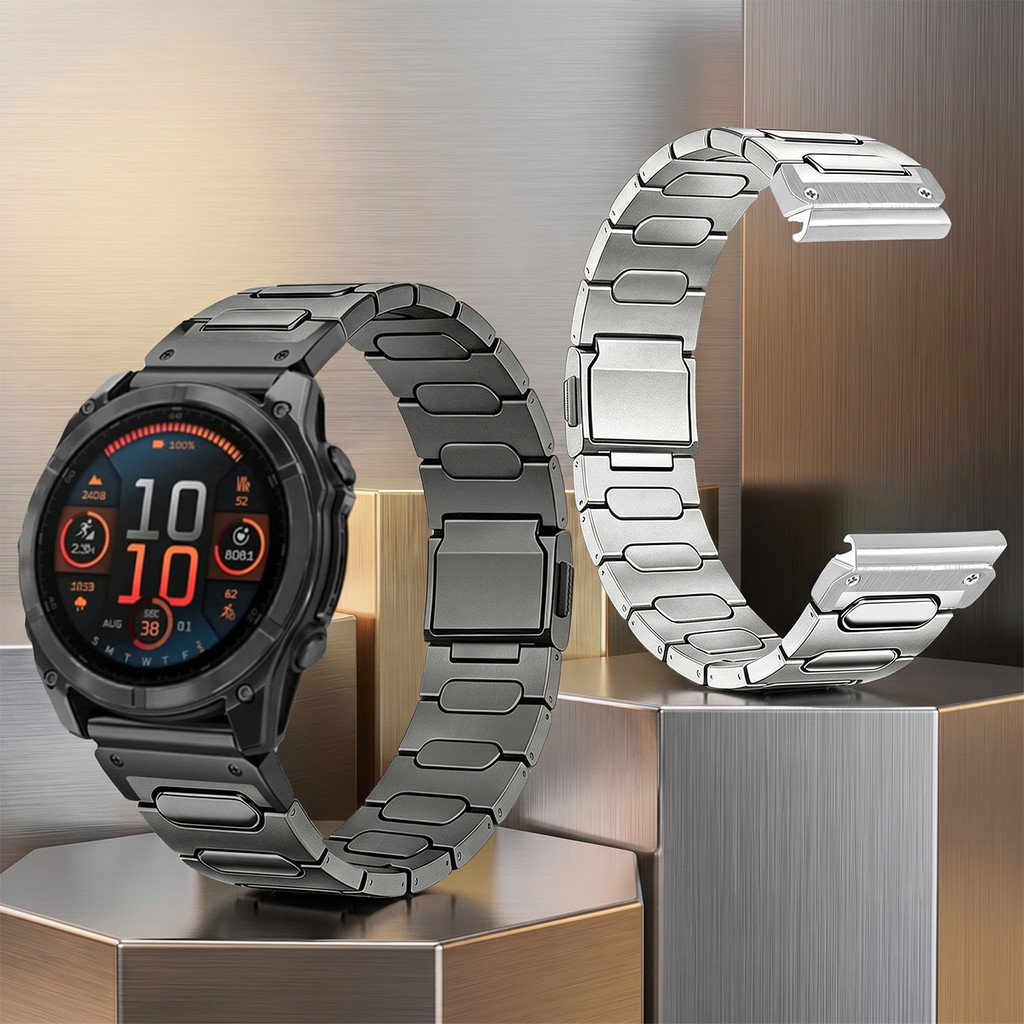 22 มม./26 มม.ไทเทเนียม QuickFit Band สําหรับ Garmin Approach S70 & Quatix 8 – สร้อยข้อมือโลหะหรูหรา