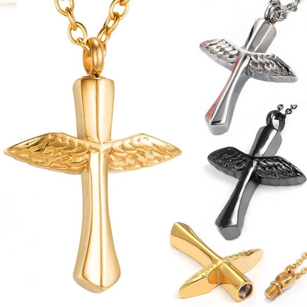 Urn IVORY สร้อยคอ Angel Wings Cross Memorial 1 ชิ้น Keepsake Vial จี้
