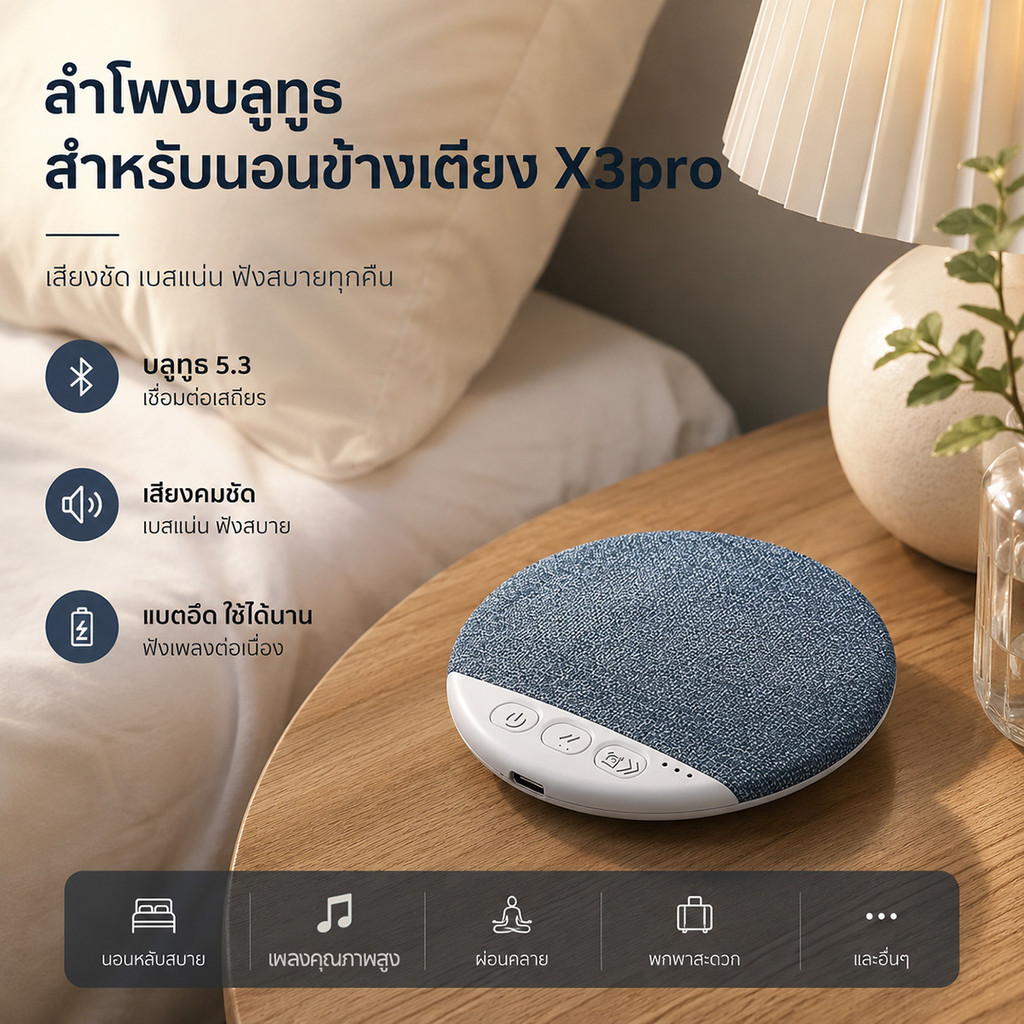 X3pro ลำโพงช่วยนอนใต้หมอน คุณภาพเสียงดีเยี่ยม ลำโพงบลูทูธมัลติฟังก์ชั่น คุณภาพเสียงระดับไฮไฟ พร้อมเสียงรบกวนสีขาวในตัว