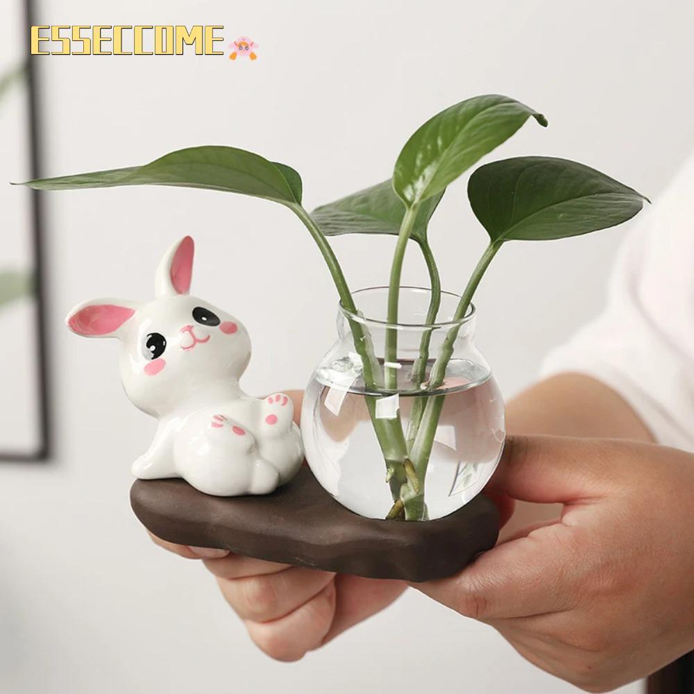 ยูนิส แจกันพืชไฮโดรโปนิกส์,ตกแต่งโต๊ะพร้อมฐานไม้แจกันแก้วใส,งานฝีมือตกแต่งน่ารักน่ารักกระต่ายน้ําดอกไม้ขวดห้องนั่งเล่