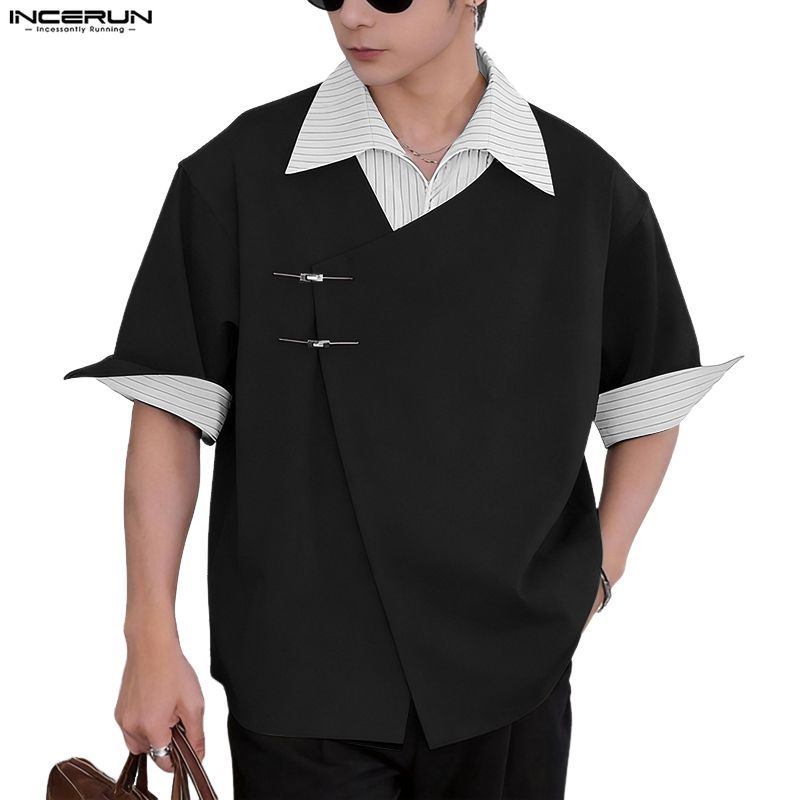 เสื้อเชิ้ตแขนห้าส่วนลายทางสำหรับผู้ชาย ดีไซน์ทันสมัยและสวมใส่ง่าย