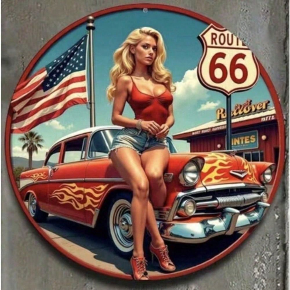 HELLOYOUNG Retro Metal Garage Wall Art Vintage Gas Diner Route 66 ป้ายตกแต่ง