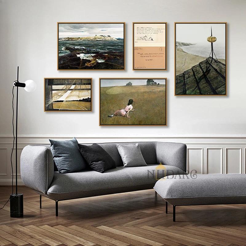 สแกนดิเนเวียน Minimalist Wall Art คลาสสิก Vintage Andrew Wyeth HD ผ้าใบโปสเตอร์พิมพ์สําหรับบ้านห้องน