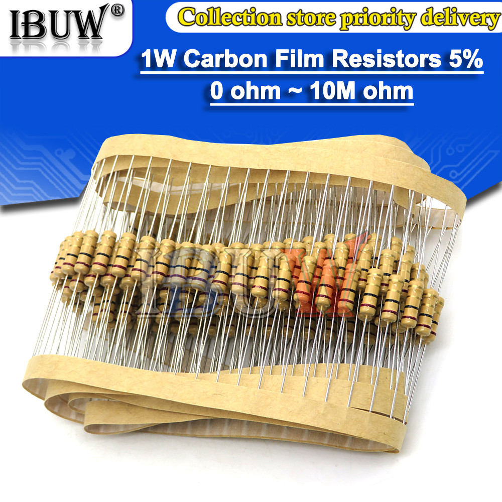 20pcs 1W Carbon Film Resistors 5% 1R ~ 1M 2R 10R 22R 47R 100R 330R 1K 4.7K 10K 22K 47K 100K 330K 470