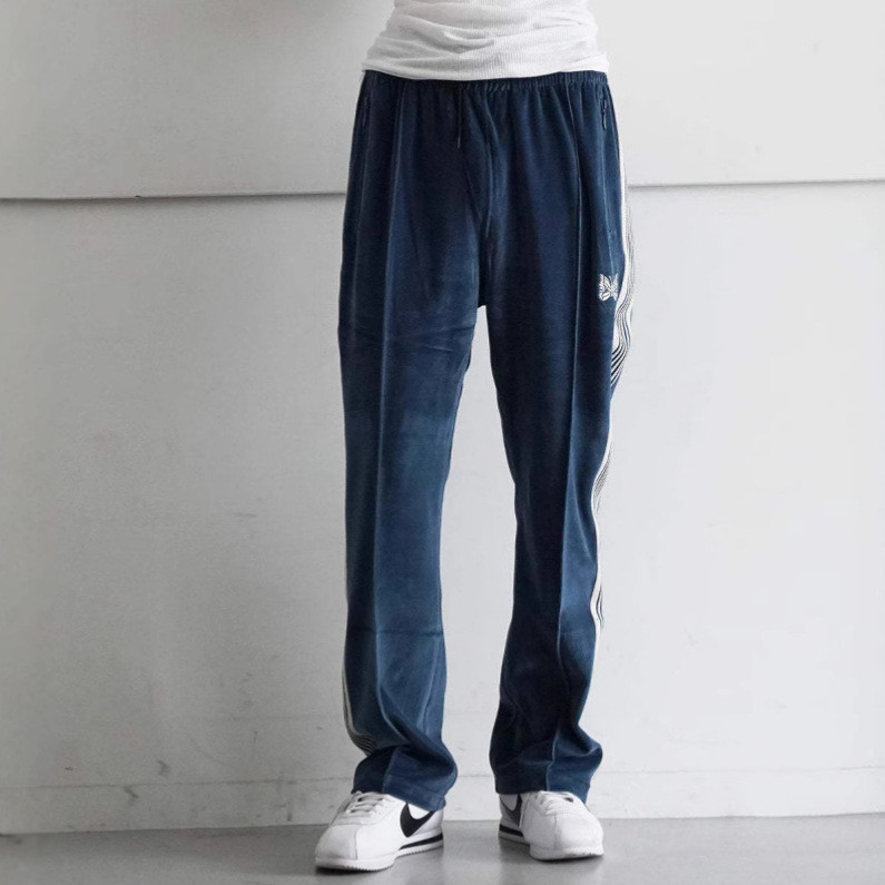 RSHV Needles Track Butterfly Ribbon Velvet Trousers Vintage Casual Straight-Leg Pants for Men