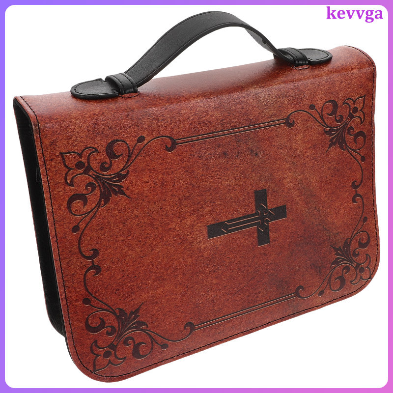 PU Bible Case Vintage Cross Bible Cover Retro Church Book Case Zippered Book Sleeves Travel Church A