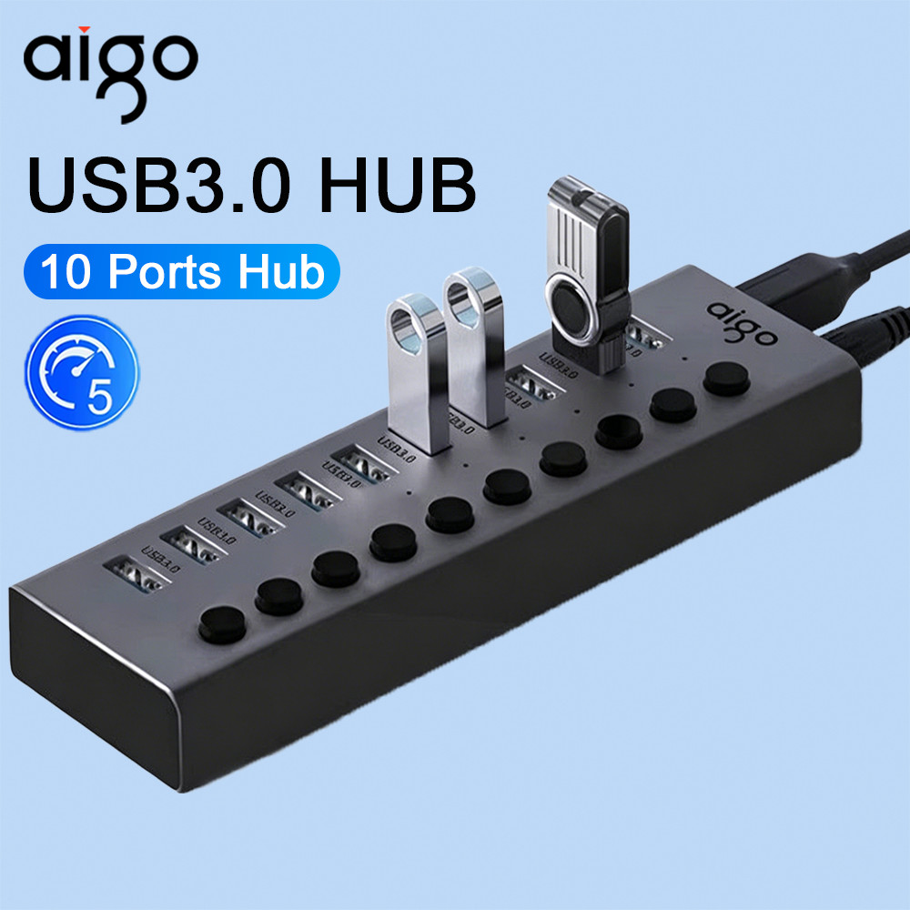 AIGO 10-in-1 USB3.0 HUB หลาย Splitter 12V DC Power Adapter 5Gbps Docking Station สําหรับ Windows Mac