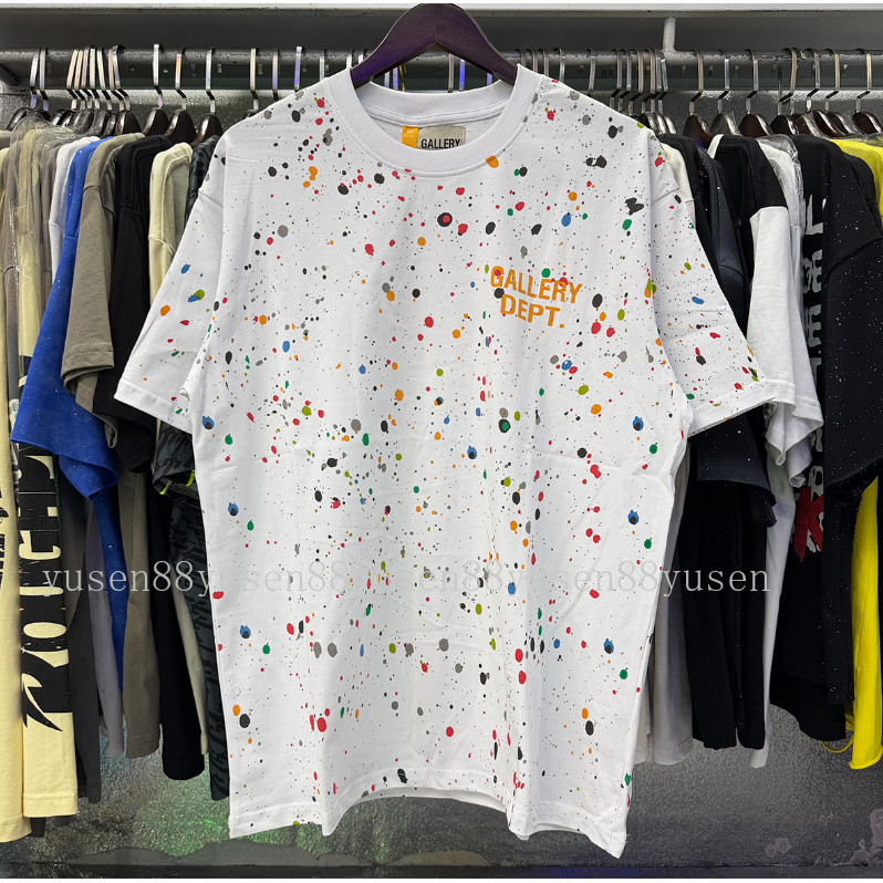 **** Galler888pt **** สีสัน Inkjet แฟชั่นผ้าฝ้ายแท้เส้นด้ายคู่เสื้อยืดแขนสั้นผู้ชายผู้หญิง