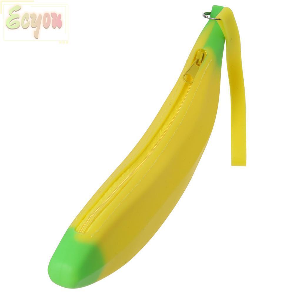 ECYOU Banana Zero Wallet, กระเป๋าปากกาซิลิโคนสีเหลือง, มัลติฟังก์ชั่น 2.36*7.87 นิ้ว Banana Shape Pe