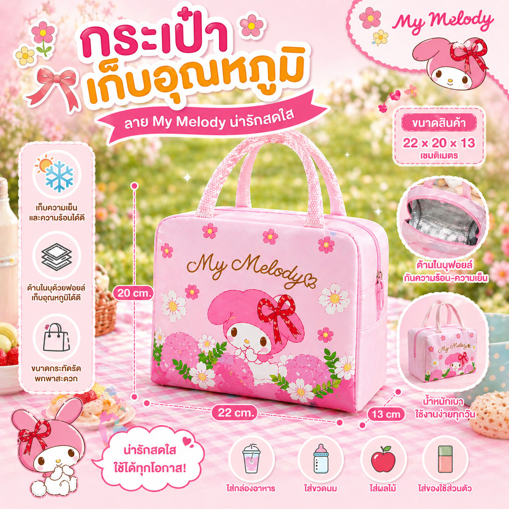 Green air กระเป๋าเก็บความเย็น Lunch bag ขนาด 22*20*13 cm