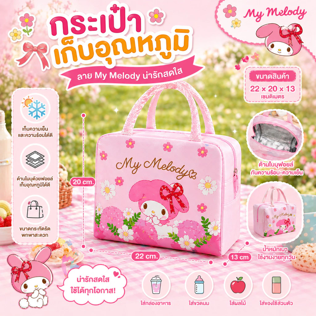 Green air กระเป๋าเก็บความเย็น Lunch bag ขนาด 22*20*13 cm