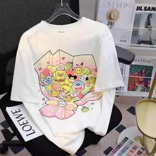 เสื้อยืด ผู้หญิง ไซส์ ใหญ่ฤดูร้อนใหม่ทรงหลวมแขนสั้นเสื้อยืดคอกลมเสื้อผ้าสาวอวบไซซ์ใหญ่เสื้อแฟชั่นผู้หญิงสาวลดอายุเ