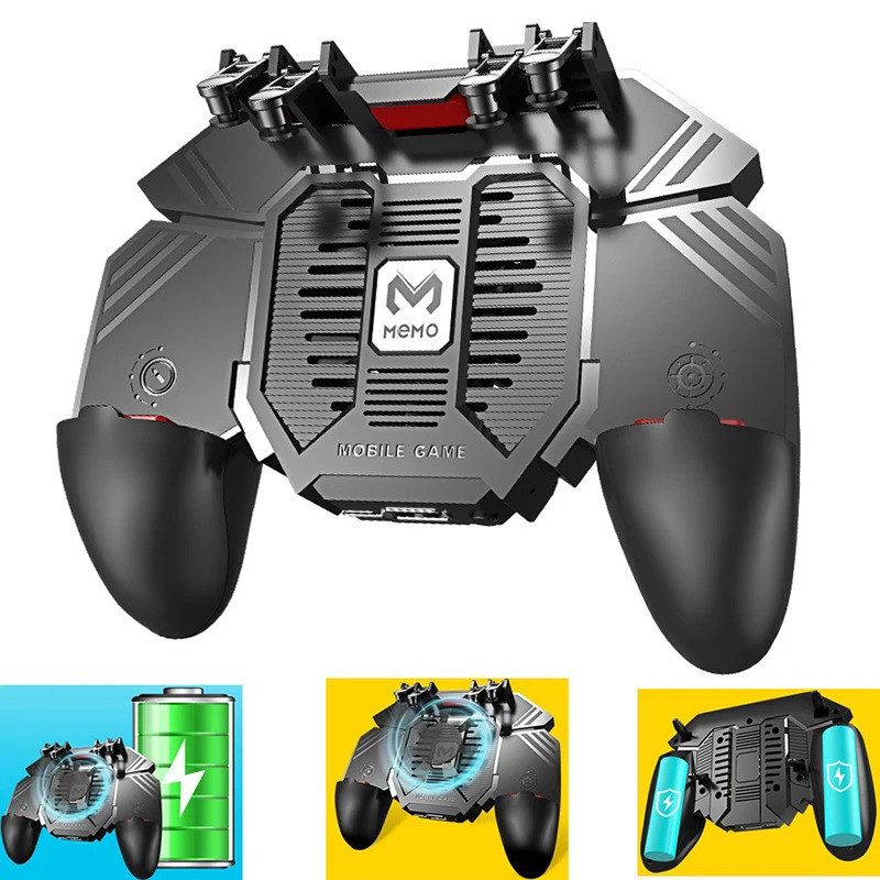 AK77 Pubg ตัวควบคุมเกมมือถือ 6 นิ้วพร้อมพัดลม Pubg Trigger Gamepad จอยสติ๊กสําหรับ Android Ios เกม P
