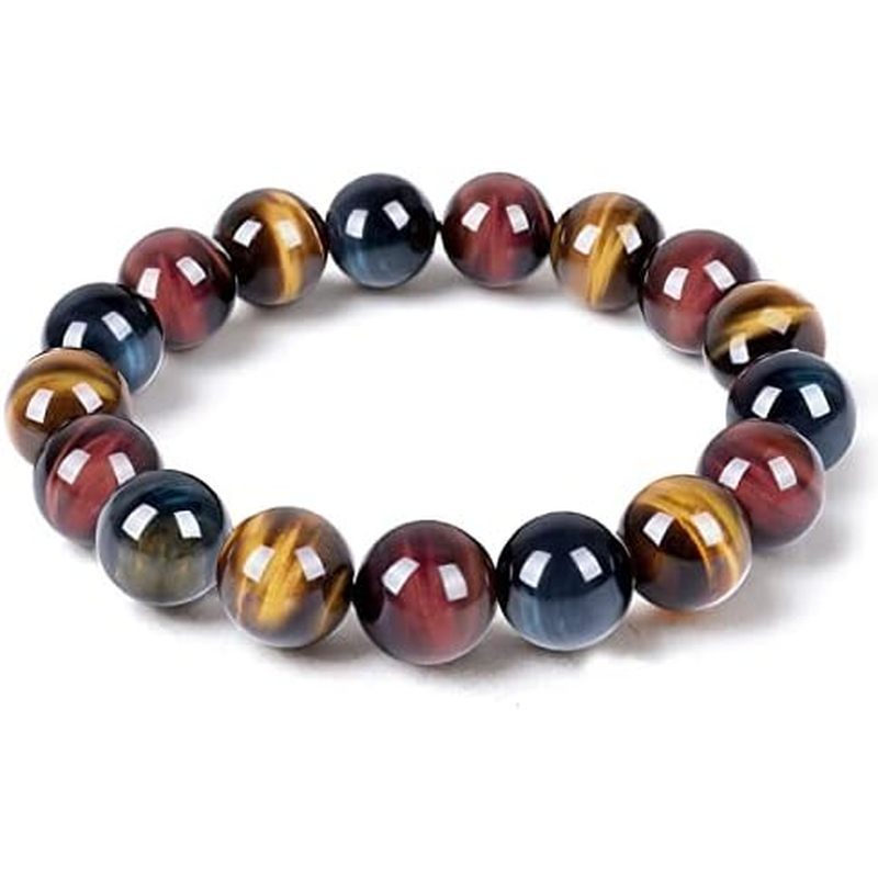 Tiger Eye Bracelet,Relax Anxiety Crystal Beaded Triple Protection Jewelry Bead Stone Chakra Gemstone