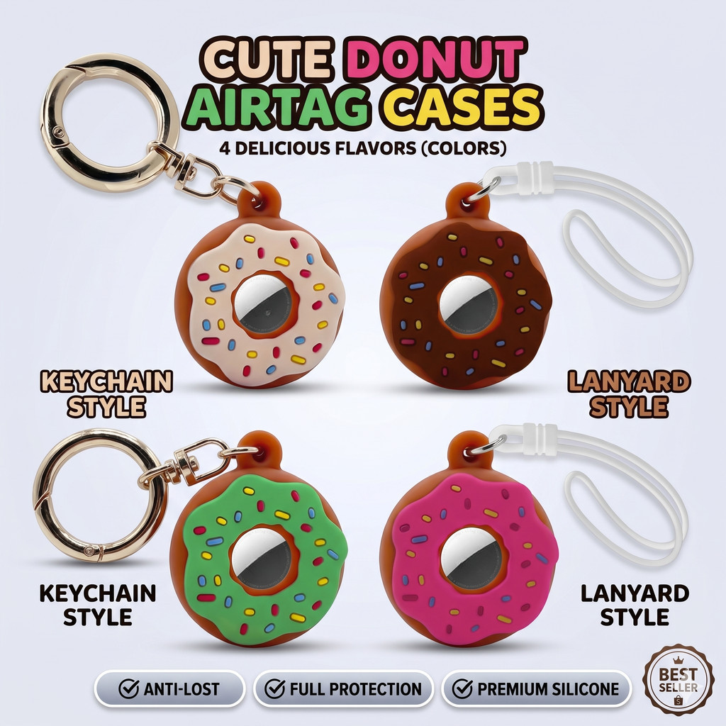 ที่ใส่ AirTag ซิลิโคน 3D โดนัท น่ารัก ป้องกันกระแทก พร้อมพวงกุญแจ ตกแต่งกระเป๋า