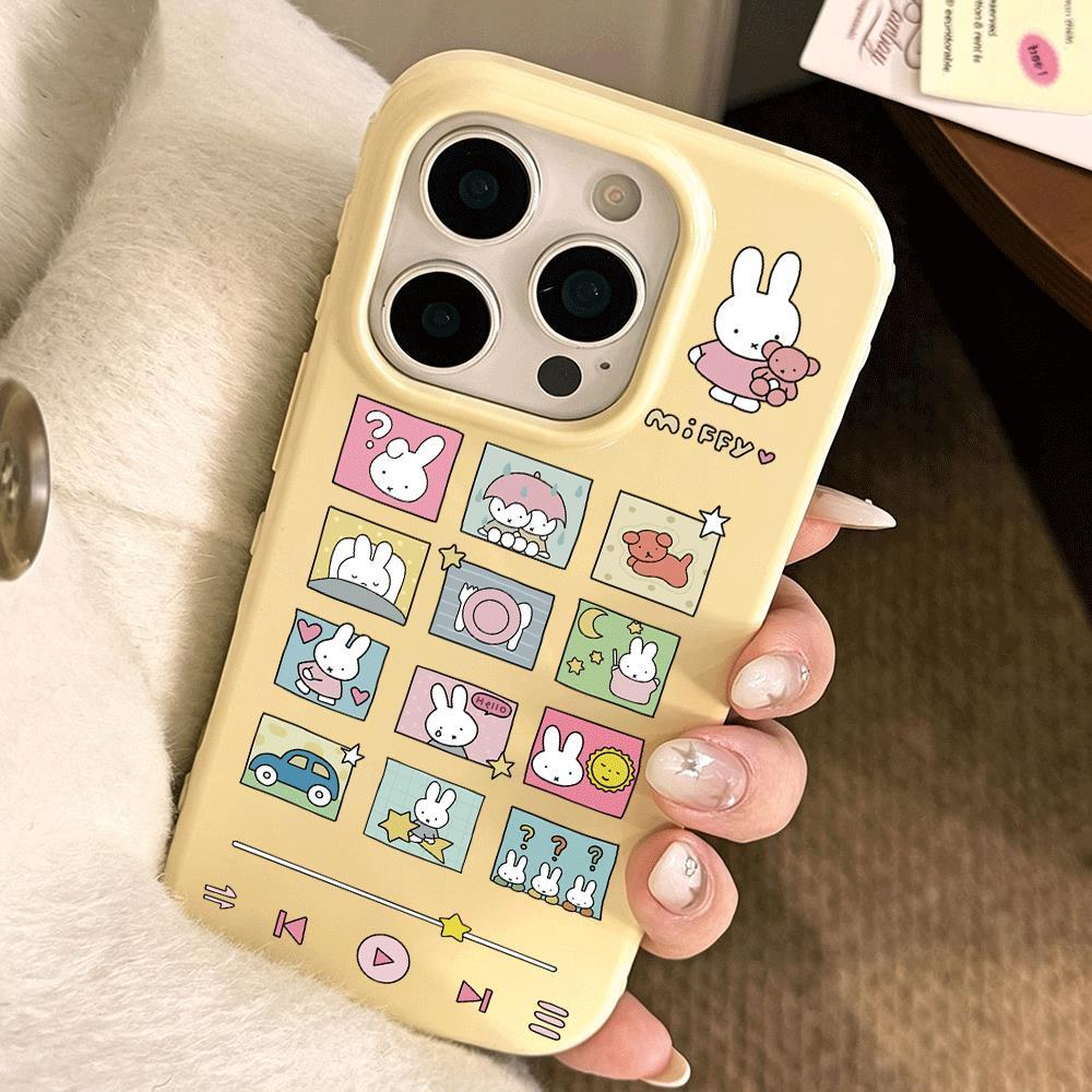 Miffy Player สําหรับ iPhone 17pro เคส iPhone 16/15/14/13 พร้อมเนื้อหนังเทียม