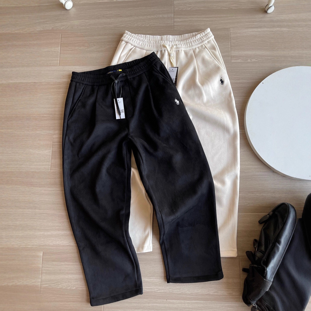 EYVE RL Xiaoma Winter Suede-Look Fabric Fleece-Lined Thickened Pleated Casual Trousers