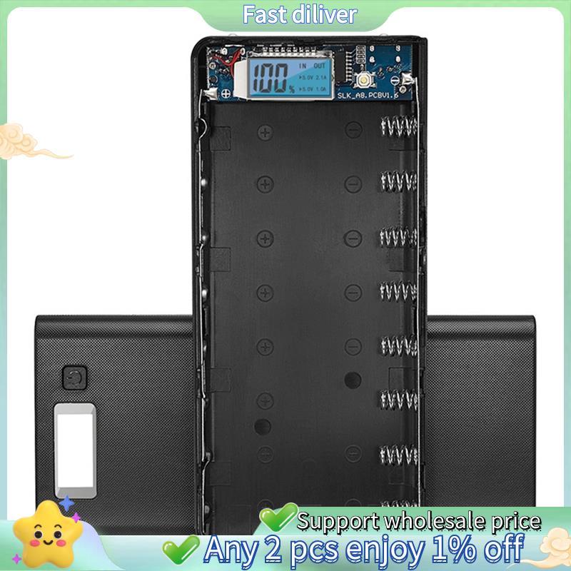 Dual USB Power Bank Case 8x18650 รวมจอแสดงผล LCD, Micro Type C 5V 2.4A