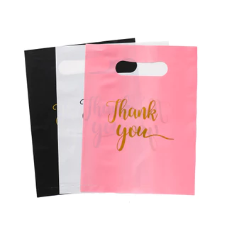 20-50ใบ ถุงหูหิ้ว PE พรีเมียม พิมพ์ Thank you ถุงพลาสติกหนา ถุงของขวัญ ถุงช้อปปิ้ง เครื่องประดับ