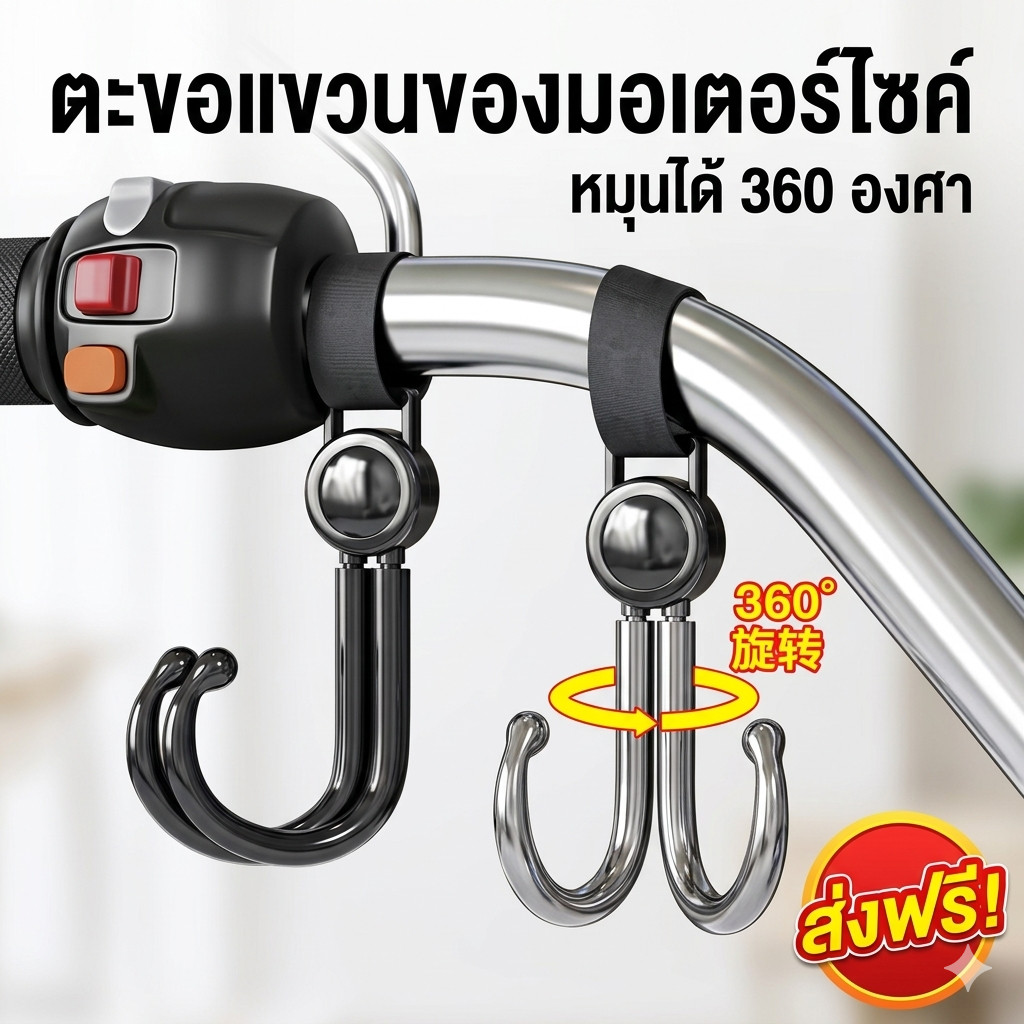 kingshopping（4099)ตะขอแขวนของมอเตอร์ไชค์ หมุนได้ 360 องศา แขวนของอเนกประสงค์ แขวนเเกง ตะขอเก็บของ หมุนได้ 360 องศา แขวนข