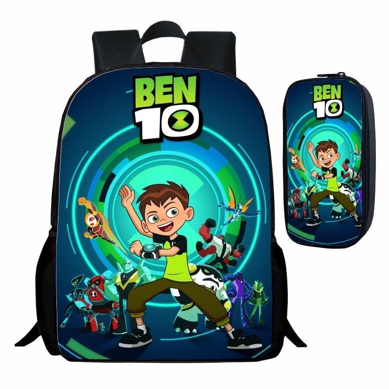 2 ชิ้น/เซ็ต กระเป๋าเป้สะพายหลังเด็ก + กระเป๋าดินสอ BEN10 การ์ตูน กระเป๋านักเรียนประถม สะดวกสบายทนทานกันน้ำ