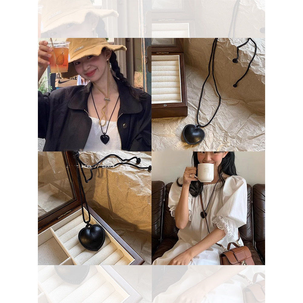 Fever สร้อยคอหัวใจหนังสีดําสไตล์เดียวกัน ins จี้รูปหัวใจ Niche All-Match choker สร้อยคอยาวผู้หญิง