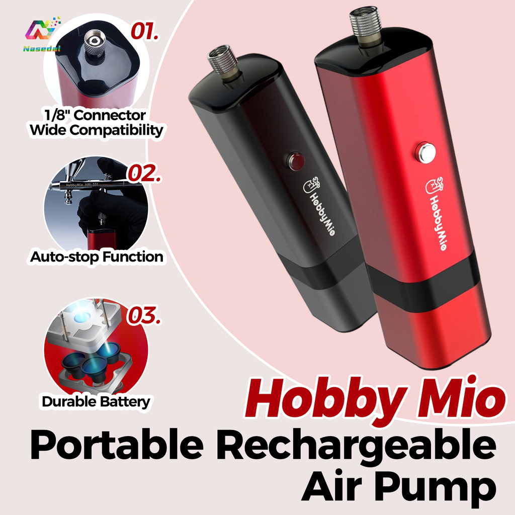 HobbyMio HM-02 PRO คอมเพรสเซอร์แบบพกพา Airbrush Kit ชาร์จ Air ปั๊มฟังก์ชั่นอัตโนมัติสําหรับ Gundam ทหารรุ่นภาพวาดเครื่องมือรถเล็บเค้กโครงการสีแดง/สีดํา