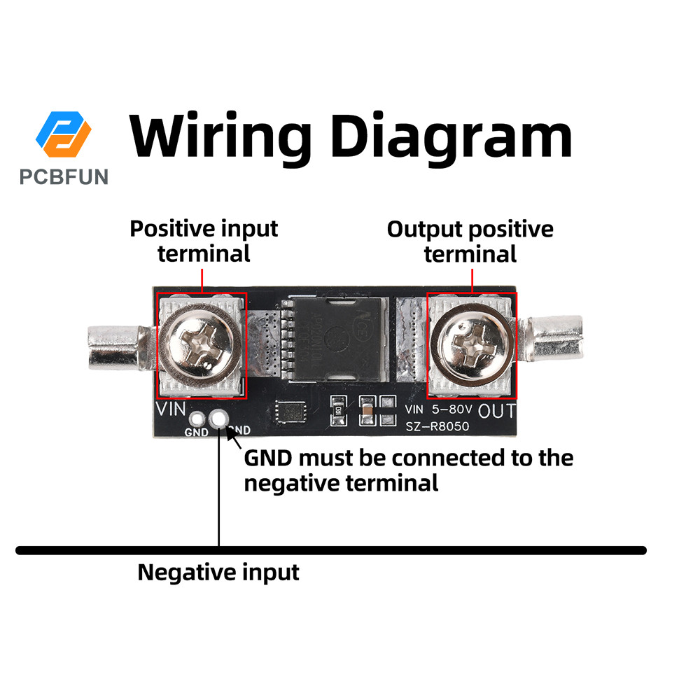 Pcbfun 80V 50A โมดูลไดโอดอุดมคติสูงการชาร์จพลังงานแสงอาทิตย์ป้องกัน Backfeed