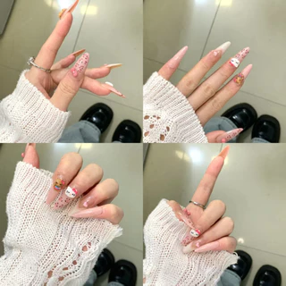 เล็บปลอมสีชมพูอ่อน ลายดาวคริสตัล สไตล์หวานๆ ขนาด XS/S/M พร้อมส่ง สไตล์หลากหลาย