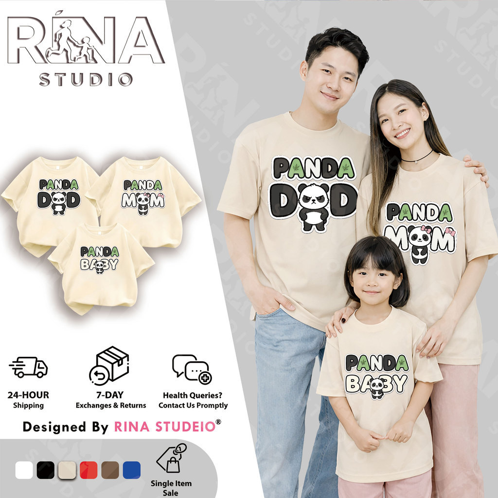 RINA STUDIO Panda พิมพ์เสื้อยืดครอบครัวสําหรับบุคคลครอบครัว