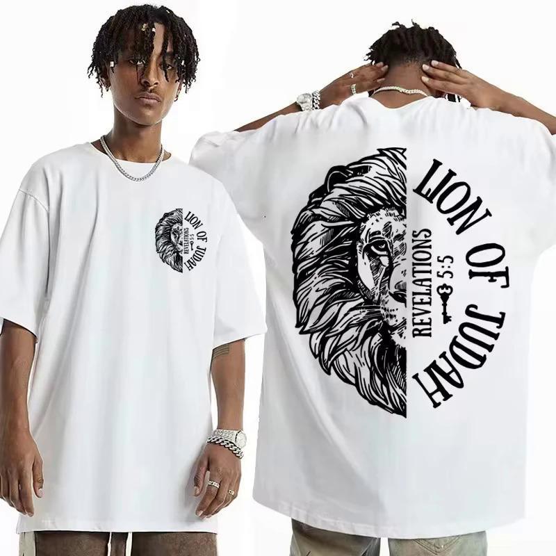 เสื้อยืดคาธอลิก Lion of Judah Jesus Loves You เสื้อผ้าคริสเตียน เสื้อผ้าผู้ชาย แฟชั่นฤดูร้อน