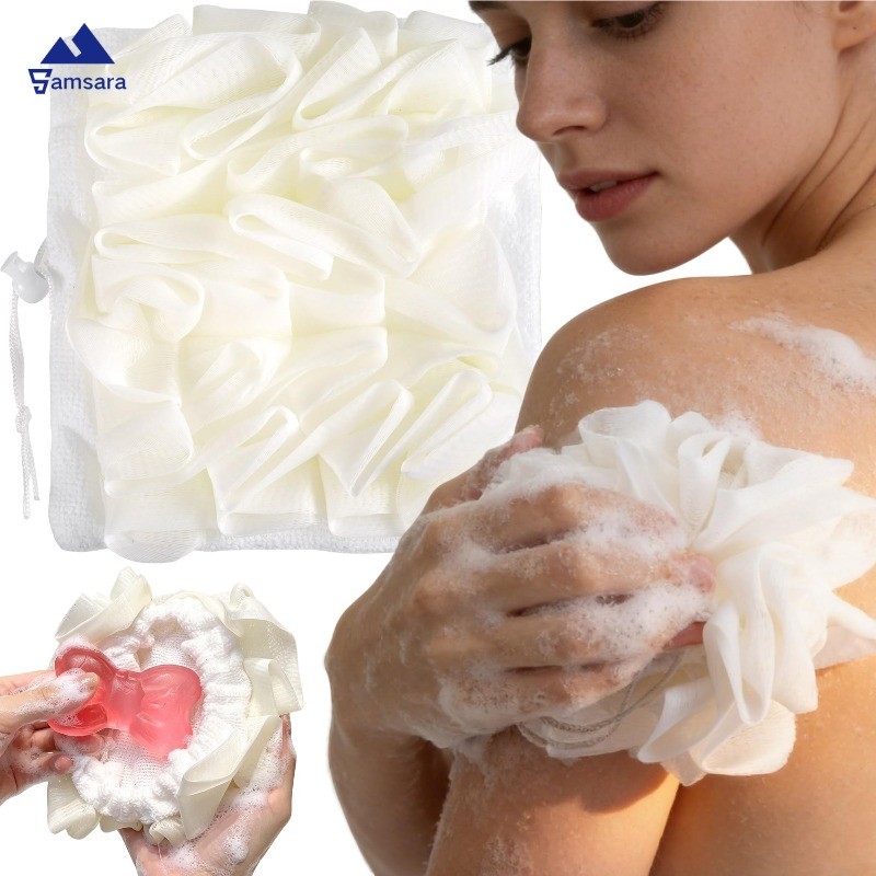 1/2/4PCS 2-In-1 Bath Ball ผ้าขนหนู Loofah พร้อม Drawstring ปิดสําหรับสบู่ - Soft Exfoliating ตาข่ายฟองน้ําอาบน้ํา Skin Care อาบน้ําเครื่องมือ