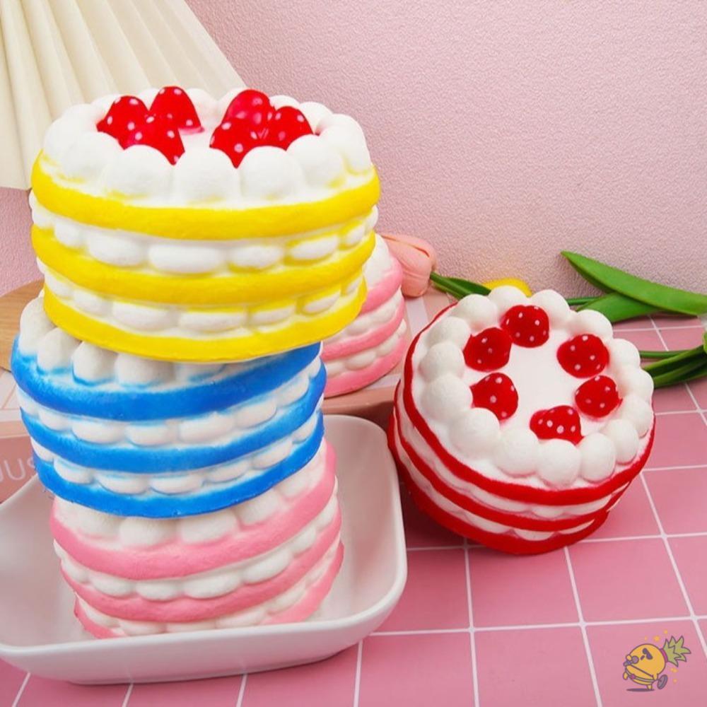 WXDX.TH Squishy ของเล่นปลายนิ้ว, PU Pony เค้กบีบของเล่น,น่ารักจําลองสตรอเบอร์รี่เค้กวันเกิด Decompression ความดันบรรเทาความเครียดบรรเทาของเล่นของขวัญ