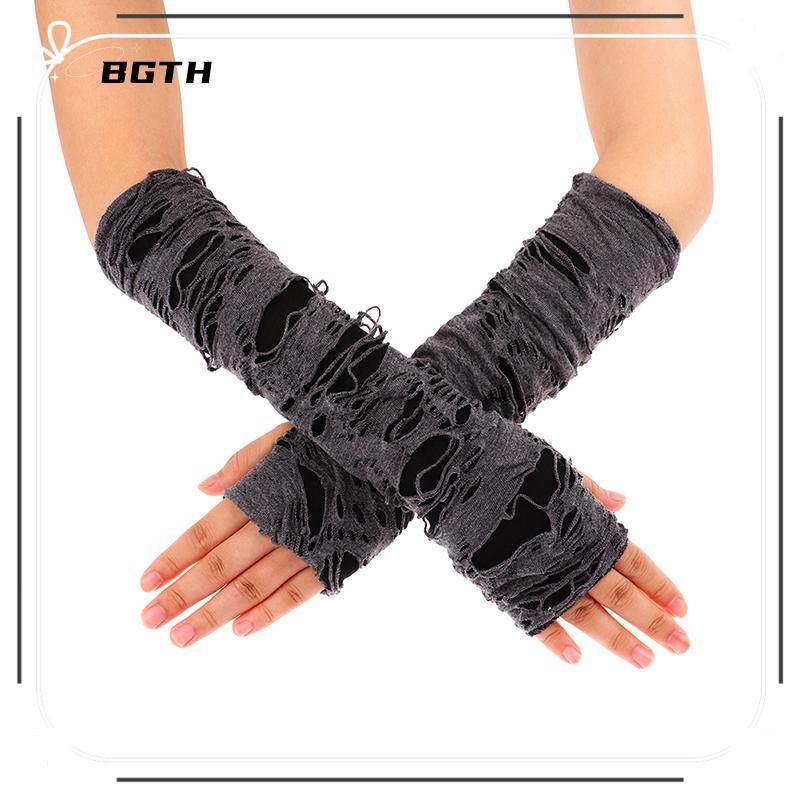 BSG เซ็กซี่ Gothic สีดํา Fingerless ถุงมือ Ripped Holes คอสเพลย์ฮาโลวีนสําหรับผู้ใหญ่ BSG