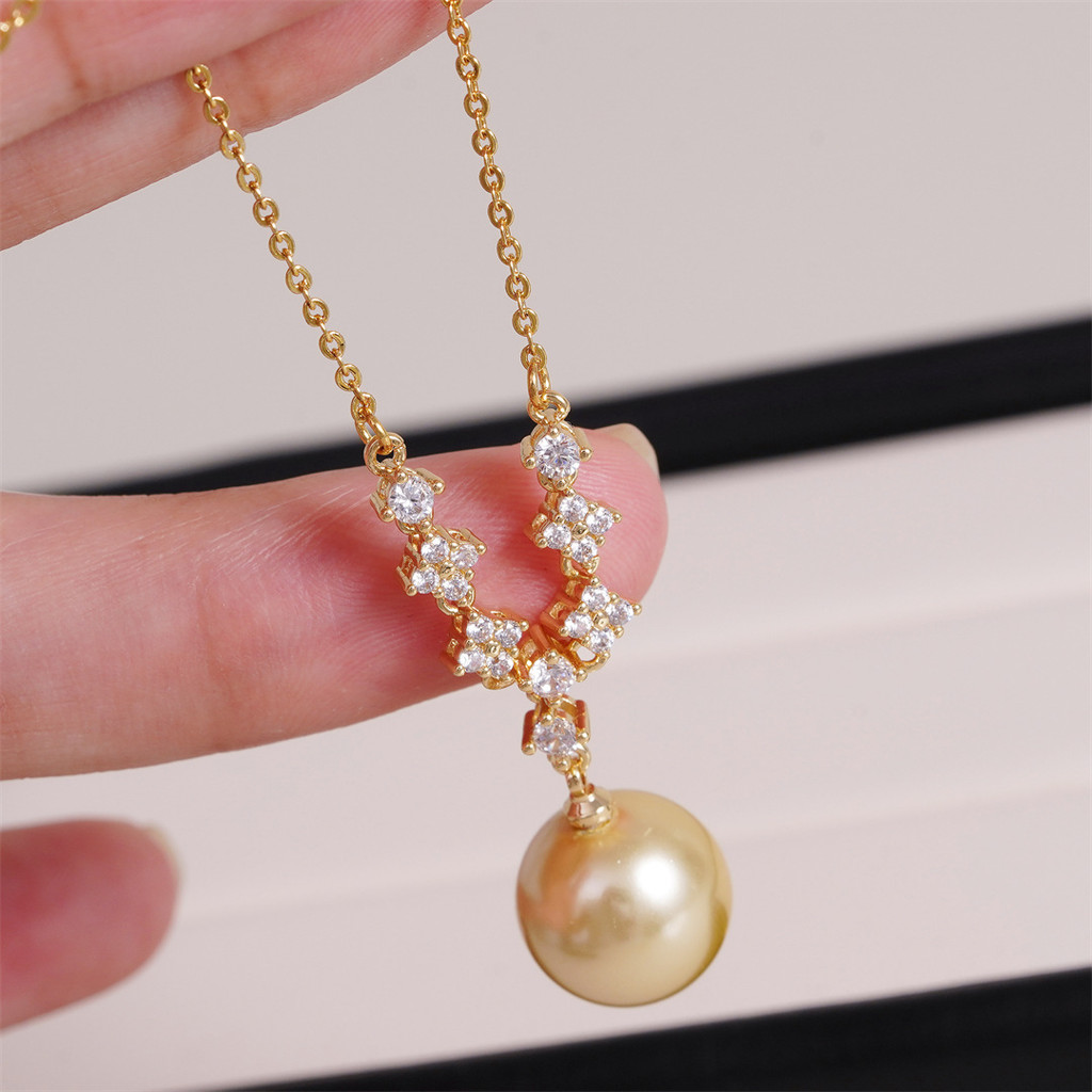 DIY Pearl อุปกรณ์เสริมทองแดง Gold-Plated Ice Snow Bright จี้ชุดโซ่กระดูกไหปลาร้าสร้อยคอ Semi-Fished 