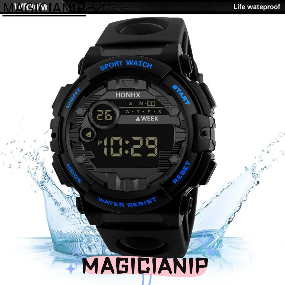 MAGICIANIP นาฬิกาสปอร์ต, นาฬิกาอิเล็กทรอนิกส์หน้าจอ LED กันน้ํา, นาฬิกาดิจิตอลเรียบง่ายลําลองคุณภาพสูงผู้ชาย