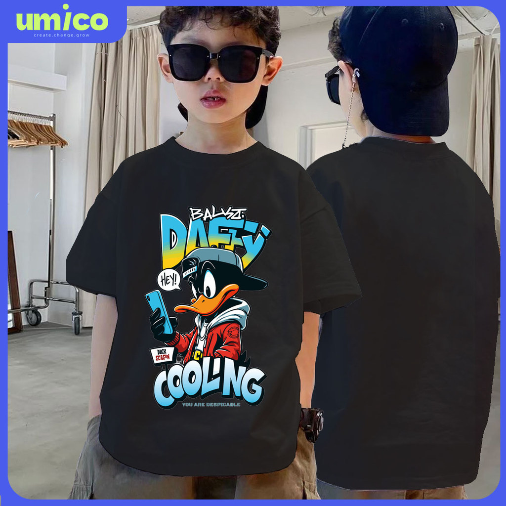 2026UMICO เสื้อยืดเด็ก Donald Duck พิมพ์รอบคอผ้าฝ้าย unisex ขนาด 2/3 ถึง 12/13 2025 Kids T เสื้อ COD