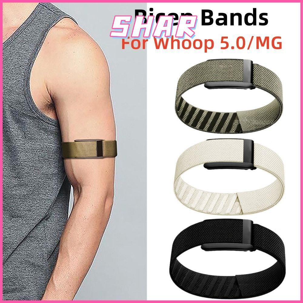 SHAR ยืดหยุ่น Bicep Band, เปลี่ยนกีฬาไนลอนกันเหงื่อ, พรีเมี่ยมปรับถัก Cozy Sport Arm Strap สําหรับ Whoop 5.0 One/Peak/Life(MG) การออกกําลังกาย