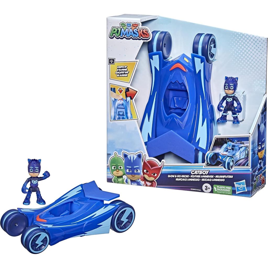 Hasbro PJ Masks Glow Go Catboy Cat Car Light Up Vehicle With Exclusive Translucent Action Figure For