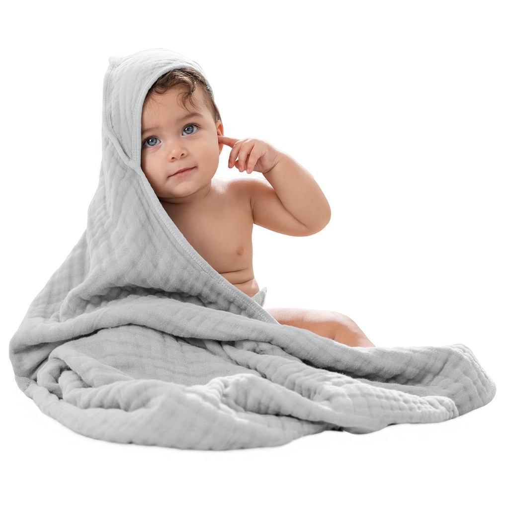 ComfyCubsHoodedBaby1-Pack,Large32x32Inch-6Layer100%MuslinCottonสําหรับBabies,Toddlers-Soft& Absorben