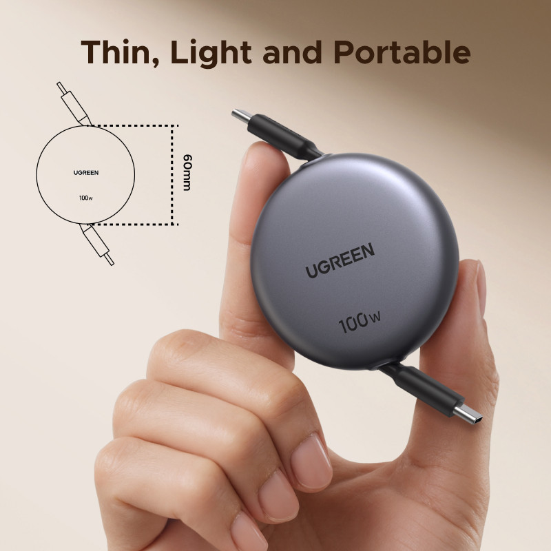 UGREEN 100W USB-C ถึง USB-C สายชาร์จข้อมูลแบบยืดหดได้รองรับสายชาร์จเร็ว Samsung 45W