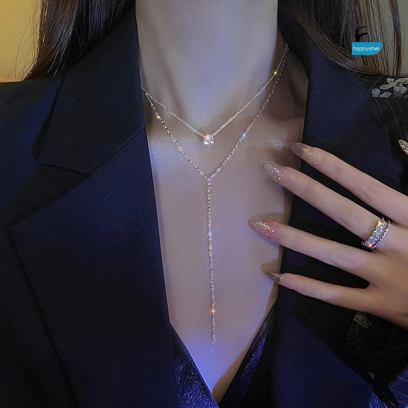 [GIK] สร้อยคอ Rhinestone พู่รูปตัว Y โซ่กระดูกไหปลาร้าแฟชั่นสองชั้นสําหรับผู้หญิง [VN]