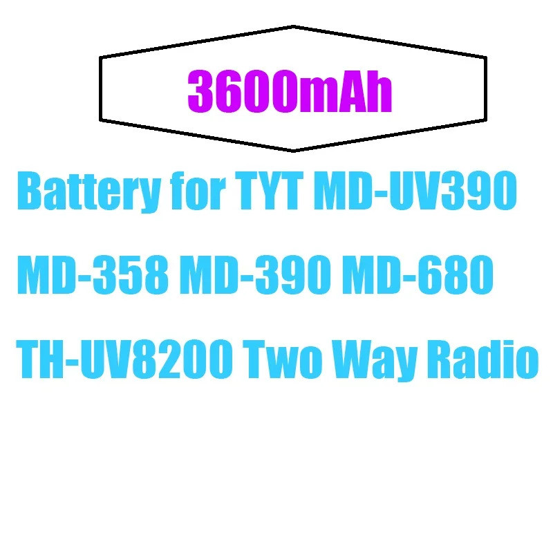 แบตเตอรี่สําหรับ TYT MD-UV390 MD-358 MD-390 MD-680 TH-UV8200 วิทยุสองทาง 3600mAh