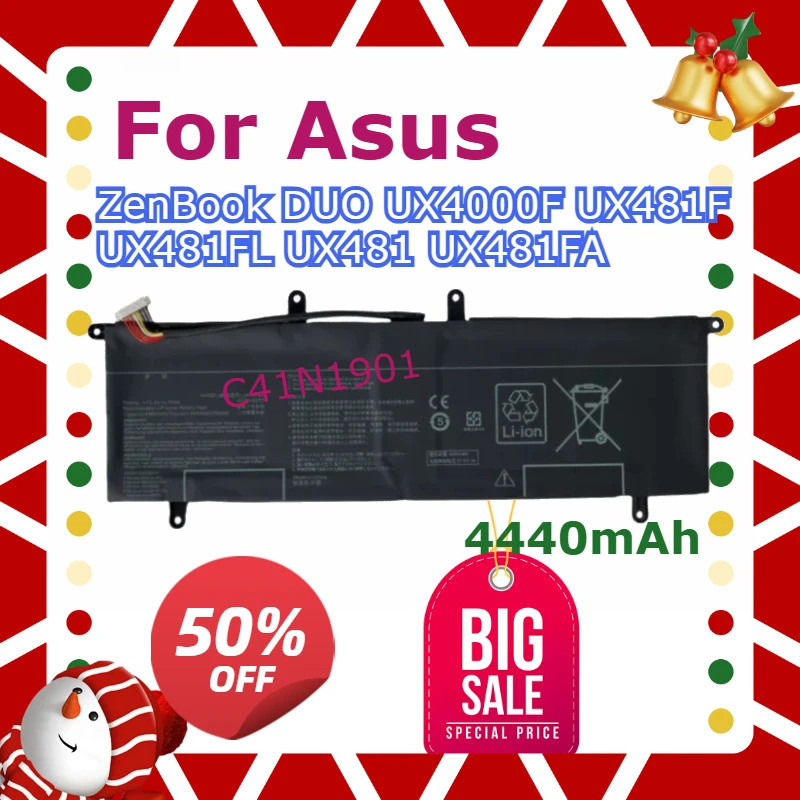 C41N1901 4440mAh แบตเตอรี่แล็ปท็อปประสิทธิภาพสูงสําหรับ Asus ZenBook DUO UX4000F UX481F UX481FL UX48