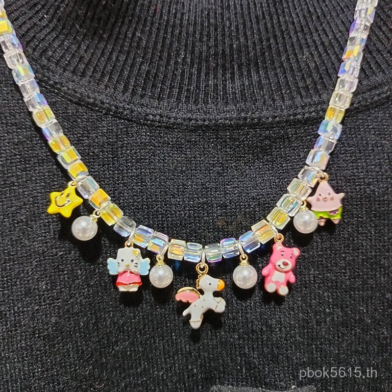 Bear Pie Neck Star Shining Strawberry Cartoon Cat Chain biling สร้อยคอคริสตัล kt Unicorn สั้นแฟชั่นโ