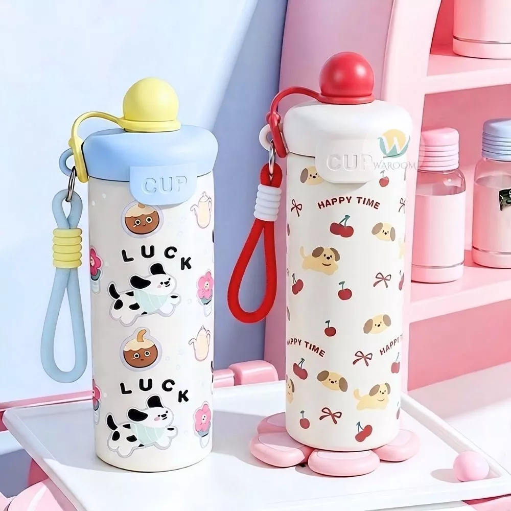 แก้วสแตนเลส 600ml.เก็บอุณหภูมิร้อน-เย็นได้ ลายน่ารัก พร้อมฝาปิดกันฝุ่น มีสายห้อยถือสะดวก ส่งจากไทย!!!