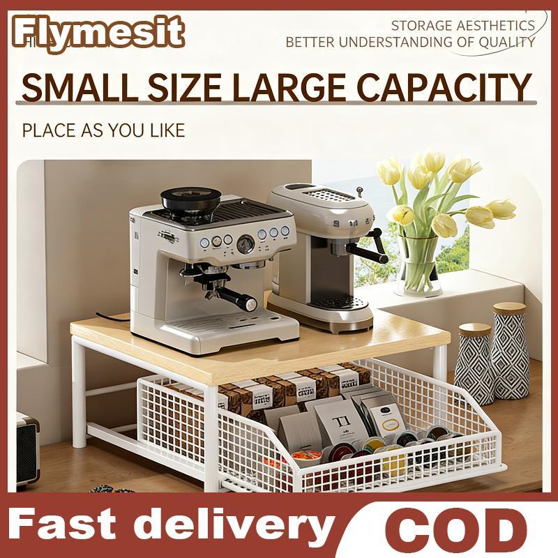 Flymesit ไมโครเวฟ Ra ไม้เนื้อแข็งและโลหะชั้นวางที่ทนทานห้องครัวโมเดิร์น Organizer มัลติฟังก์ชั่นเคาน์เตอร์ขาตั้ง EN