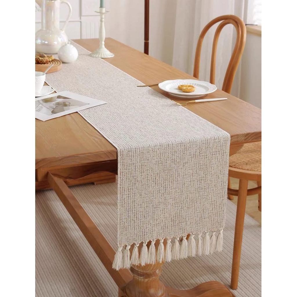 WIGNEE Ivory Neutral Table Runner Farmhouse Table Runners ยาว 60 นิ้ว Boho Table Runner 13x60 สีขาวต