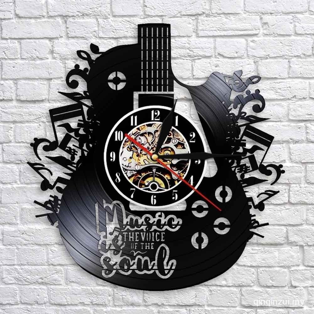 3D Rock เพลงไวนิลนาฬิกาแขวน Art Mute LED เจ็ดสี Night Light เครื่องดนตรีกีตาร์การสร้างแบบจําลองบันทึ